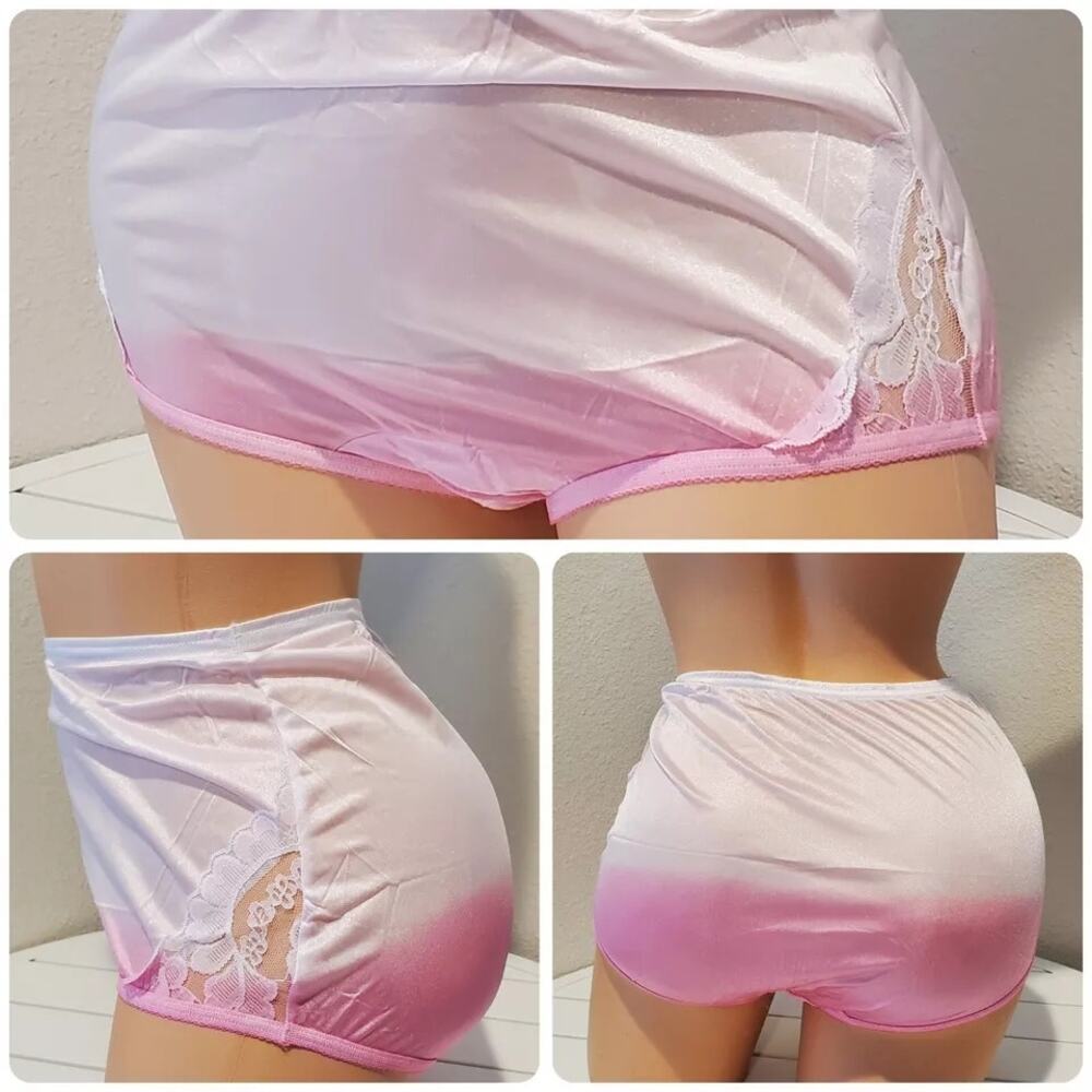 Vanity Fair Lace Nouveau Nylon Full Cut Panty Lace Shiny Ombre Pink Sugar